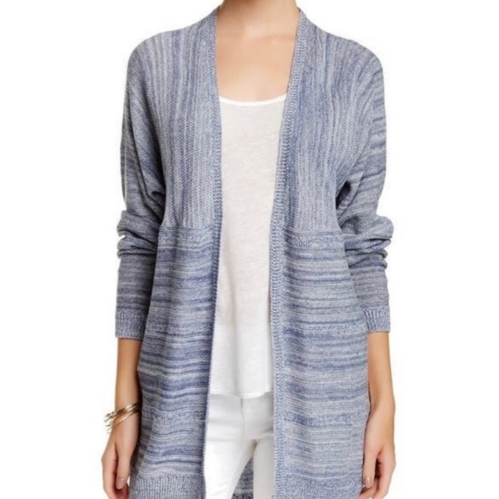 Wild Pearl Blue Heather Marled Open Front Cardigan Size Large